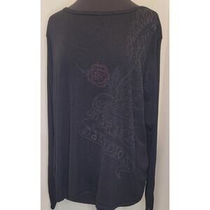 Vintage 90s Harley Davidson Black Mesh Bling Long Sleeve Top USA Size 2W EUC